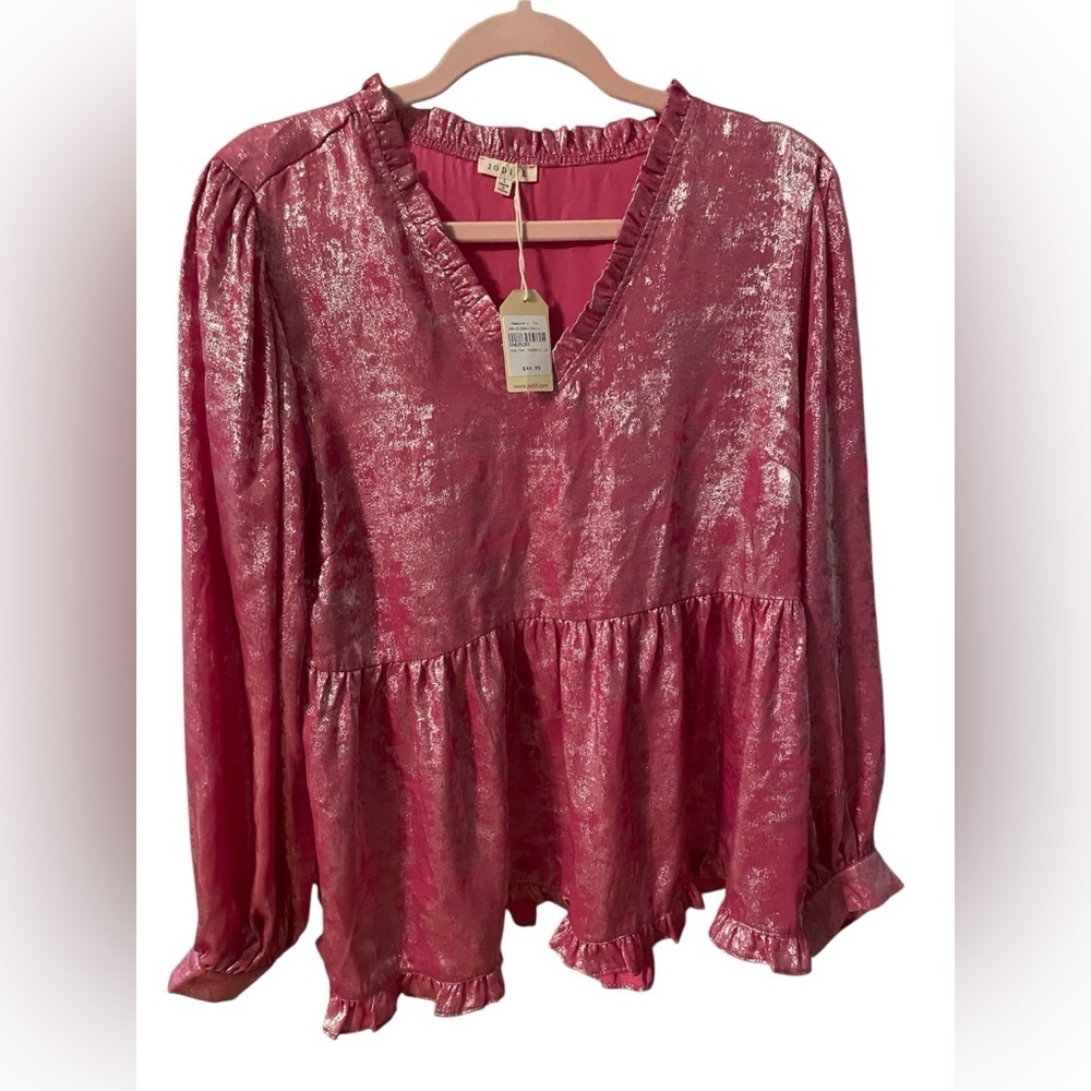 JODIFL Pink Sequin Peplum Blouse